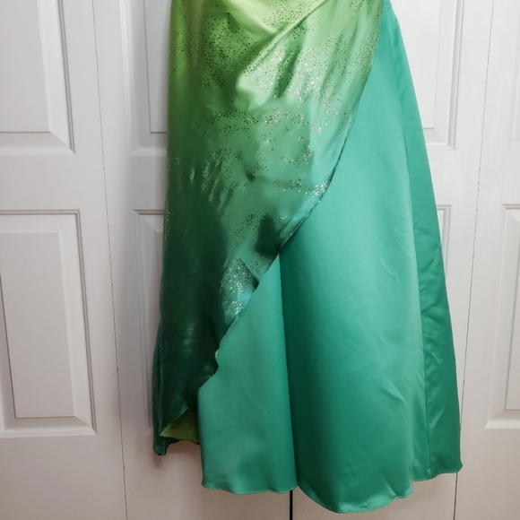 Jump Apparel Strapless Ombre Yellow Green Long Prom Dress Glitter Crinolin 7/8 - Picture 4 of 16